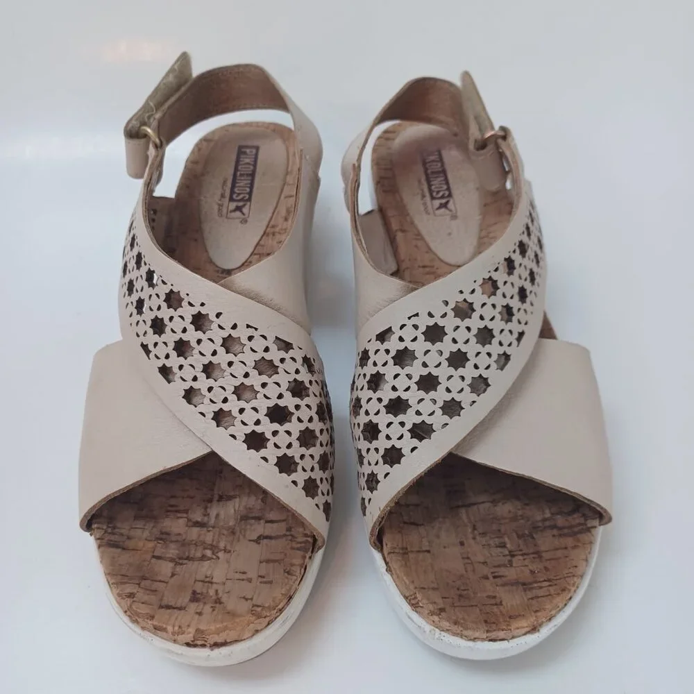 Pikolinos Wedge Sandals Neutral Beige Adjustable Womens US 10‎ or 40